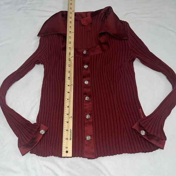 Vintage Designer JS Collections Ruby Red Vixen Blouse Sz 10 Crystal Buttons - Picture 8 of 12